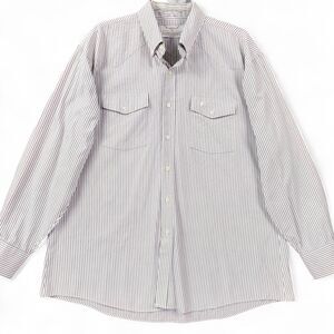 VTG Longhorn Western Shirt Mens 2XL White Purple Stripe Button Front Long Sleeve